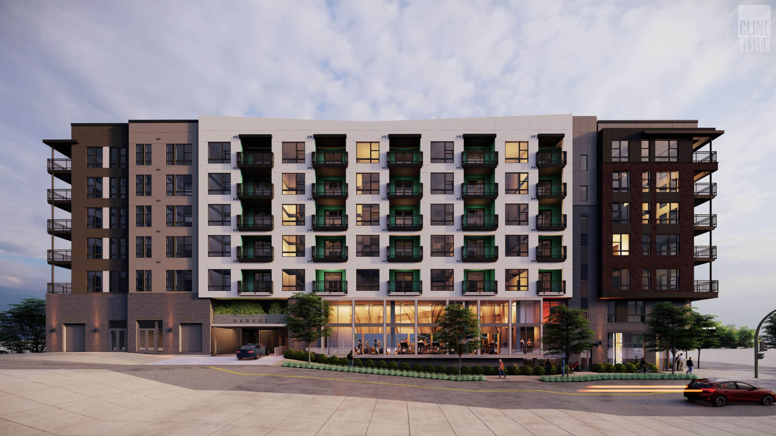 A rendering of 500 Hillsborough, emphasizing its sleek and modern architectural design, set against an urban backdrop